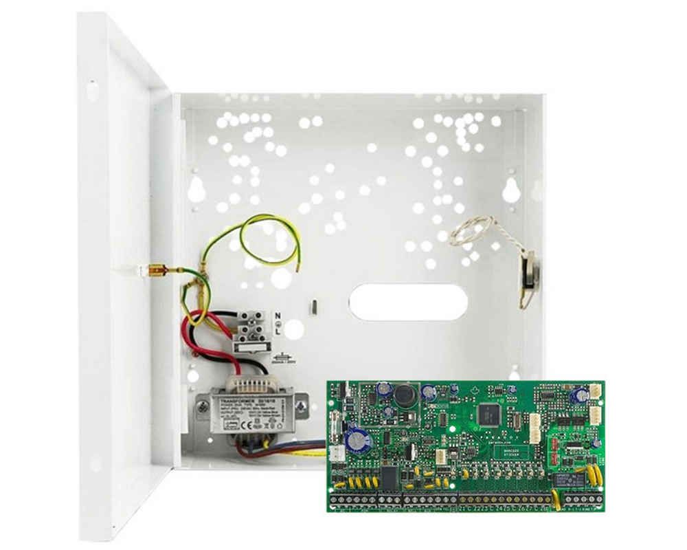 Kit centrala de alarma antiefractie Paradox SP6000, 8 zone, 2 partitii, cu cutie si transformator 16/18V, KITSP6000TC