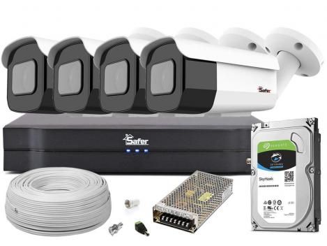 Kit complet 4 camere 8MP, Smart IR 60m, DVR 4 canale Safer, accesorii + HDD 2TB incluse