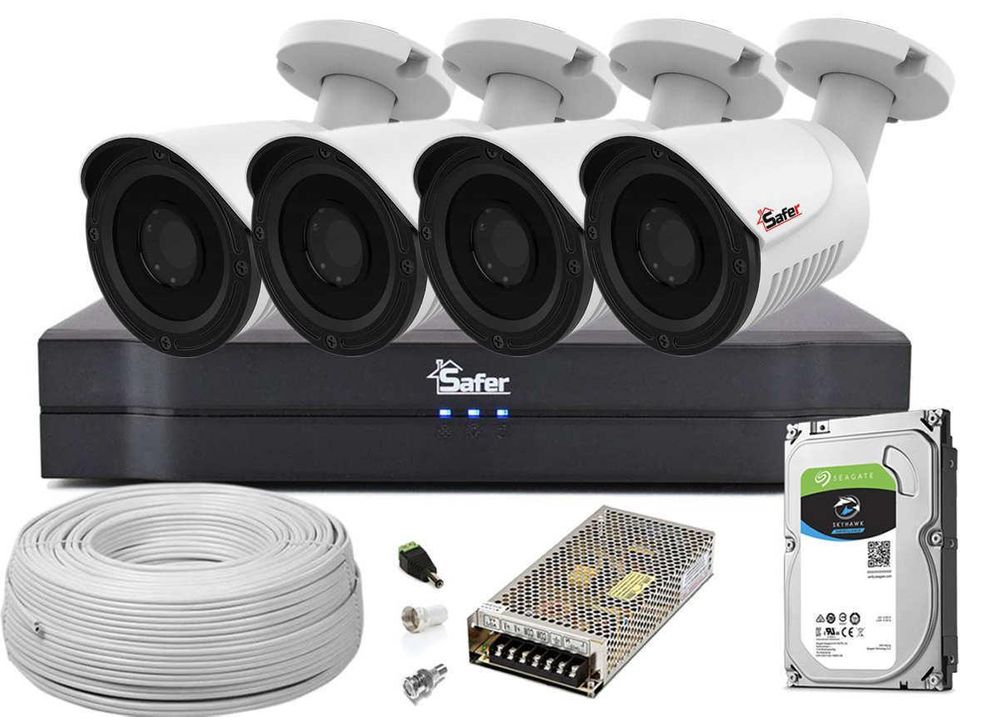 Kit complet 4 camere exterior 4K, IR 20m, DVR 4 canale 8MP, accesorii si HDD 2TB incluse
