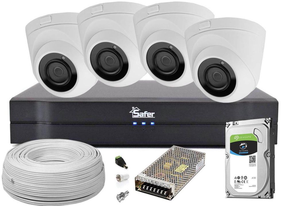 Kit complet 4 camere interior 4K, IR 20m, DVR 4 canale Safer, accesorii + HDD 2TB