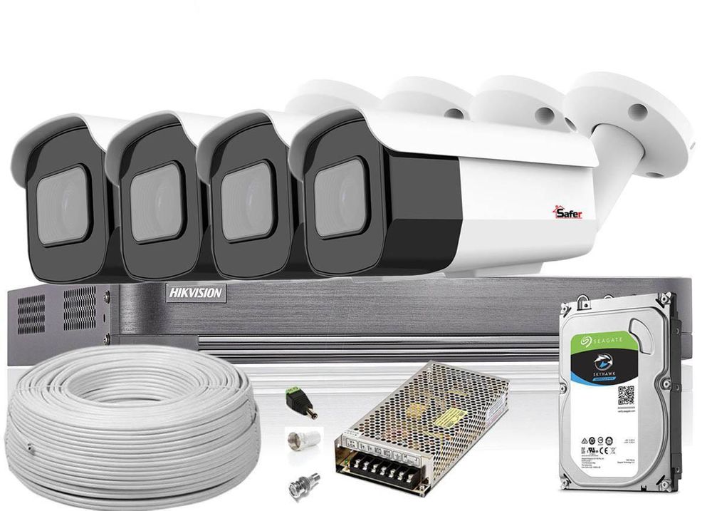 Kit complet cu 4 camere cu rezolutie 8MP, IR 60m si toate accesoriile incluse