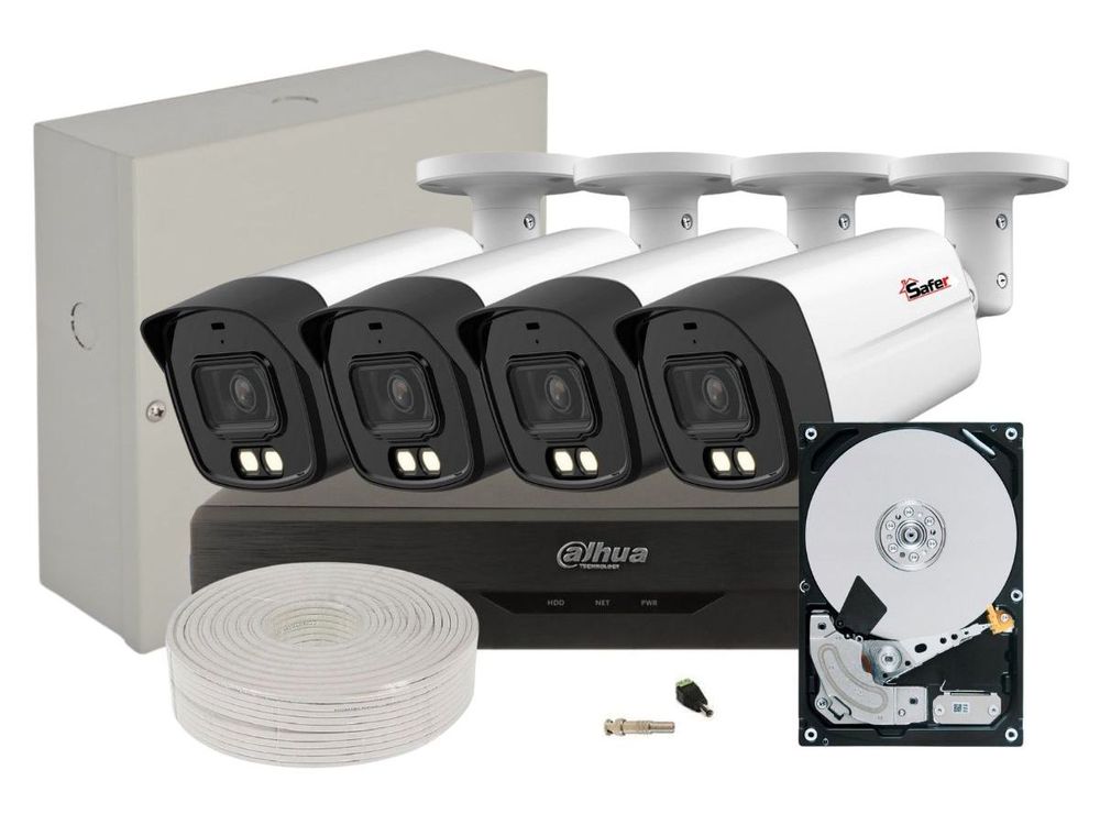 Kit complet de supraveghere video Safer, 8 MP, 4 camere, LED Alb 40m, DVR 4 canale, HDD 2 TB, KITSAF-4X-8MP28I20-ACC-HDD