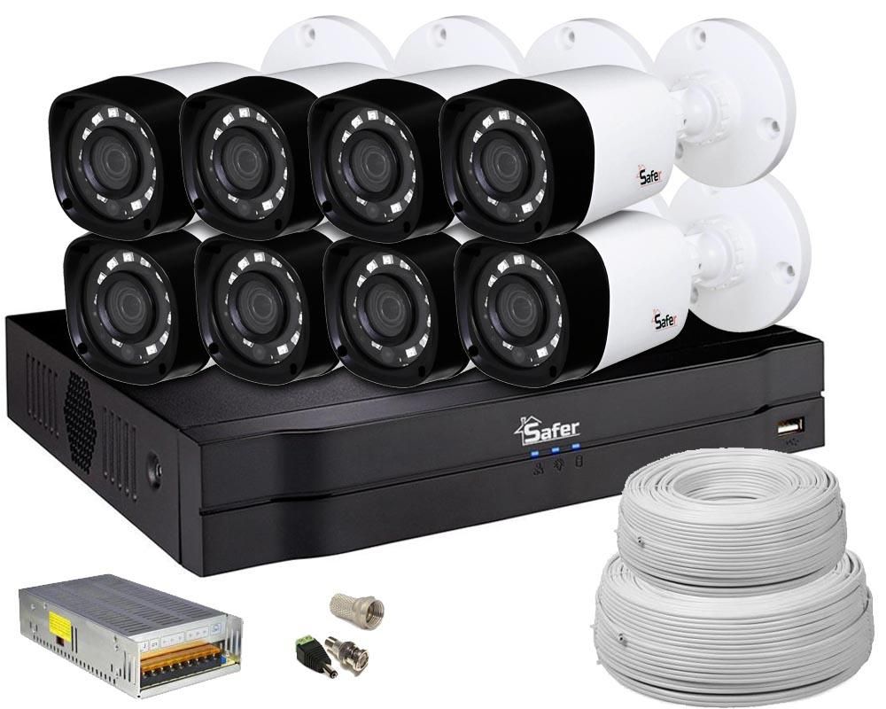 Kit complet supraveghere video 8 camere exterior, 2MP, IR20m, Safer
