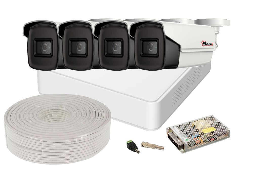 Kit de supraveghere cu accesorii, 4 camere exterior 5MP, 2.8mm, IR 40 metri si DVR 4 canale, Hikvision KITHIK4X-5MP4028-ACC