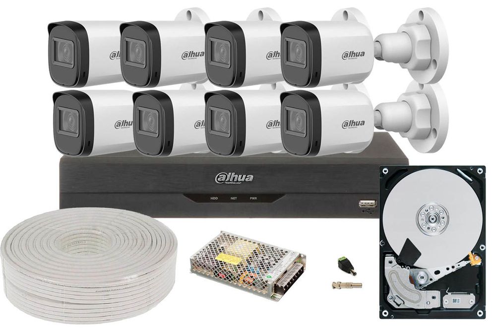 Kit complet supraveghere video, 8 Camere 2 MP, IR 30 m, HDD 1TB, DVR 8 canale 2MP, Dahua KIT-DAH-2MP-30-I3-COMPLET