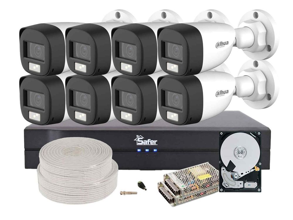 Kit complet supraveghere video, 8 Camere 2MP, Iluminare duala 20m, HDD 2TB, DVR 8 canale, Dahua KIT-DAH-2MP30I3-COMPLET