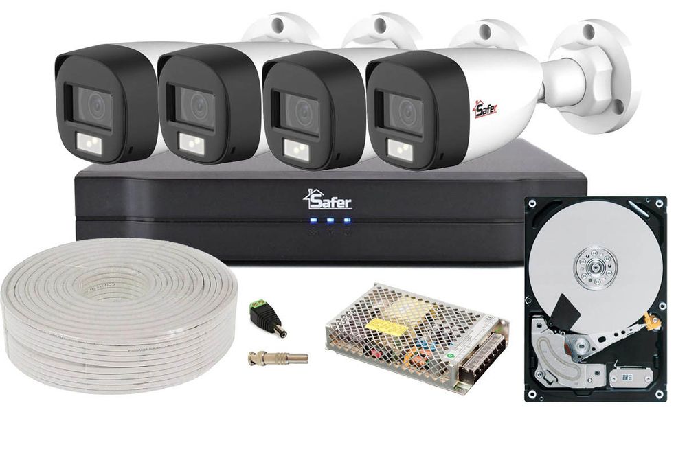 Kit complet supraveghere video, 4 Camere 2MP, IR+LED, HDD 1TB, DVR 4 canale Safer KIT-DAH-4x2MP30I3-COMPLET
