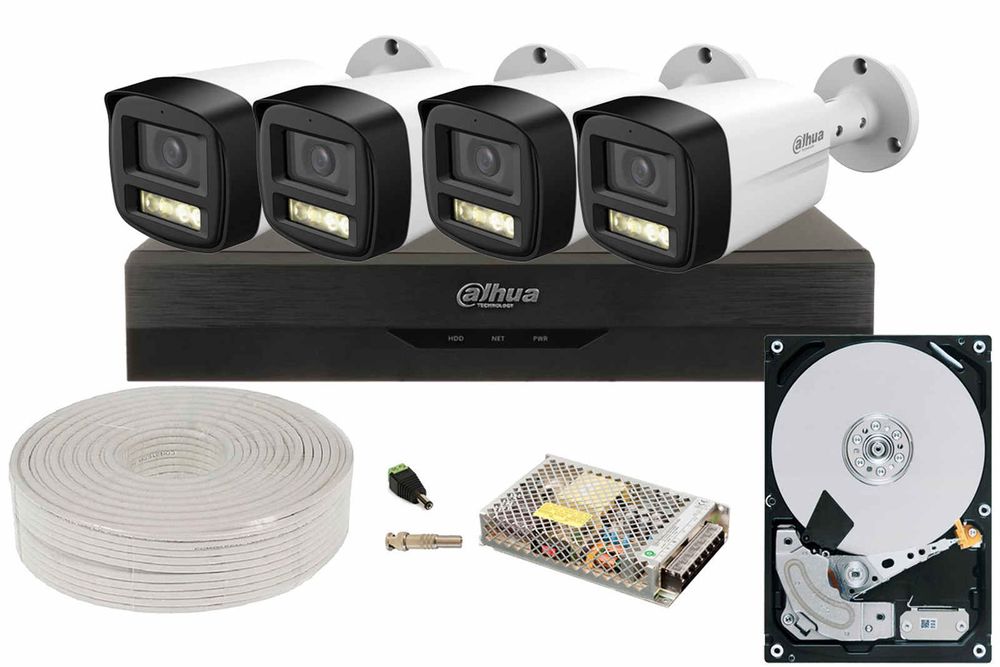 Kit complet supraveghere video, 4x camere 5MP, Iluminare duala 40m, DVR 4 canale, HDD 2TB, KIT-DAH-5MP-30-I3-COMPLET