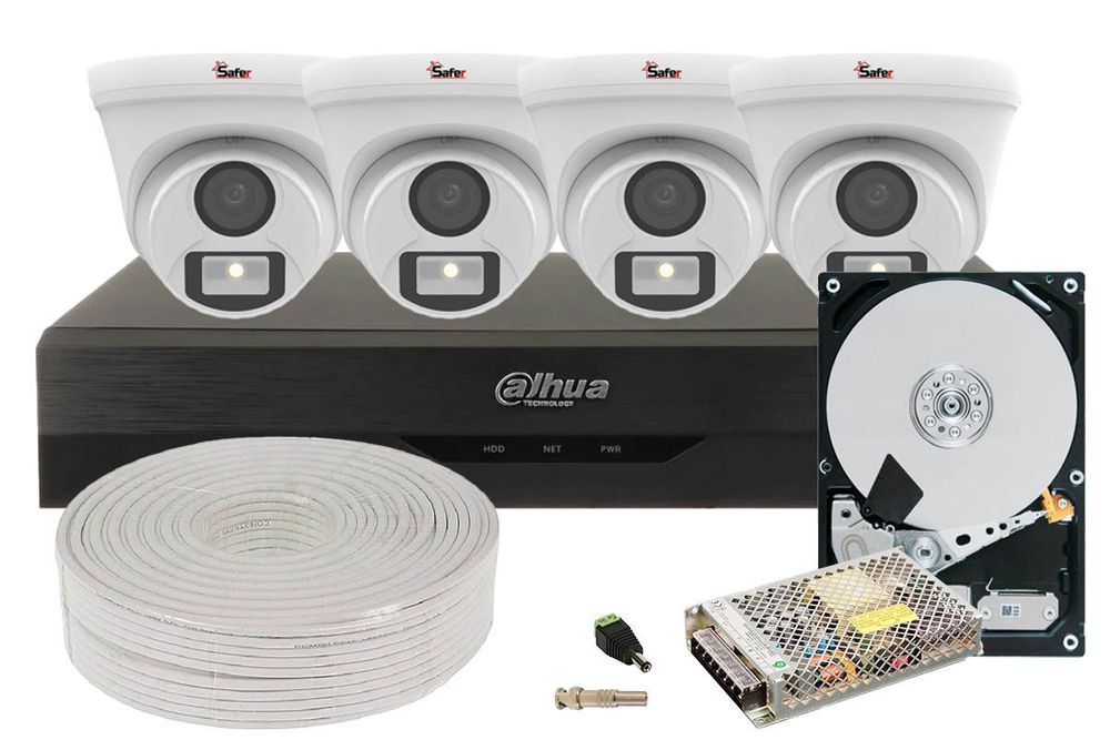 Kit de supraveghere pentru interior complet, 4 camere de interior, Full Color, 2K, Iluminare cu LED 20m, Dahua KITDH-4X5MPHDD-I3