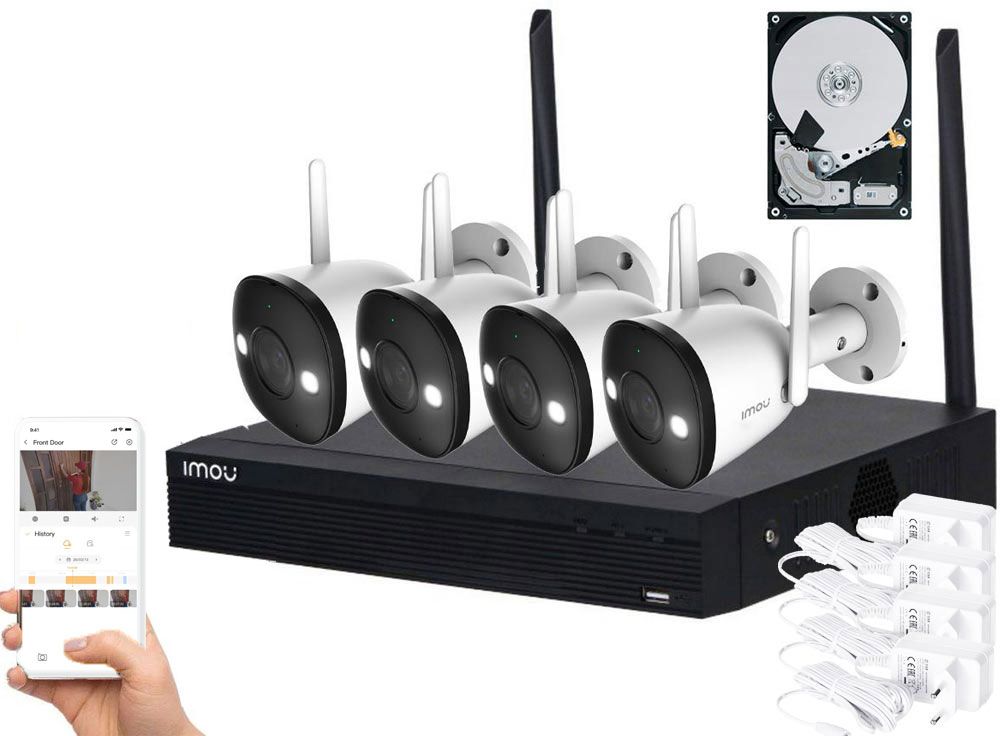 Kit supraveghere video complet, Wireless, 4 camere Imou Full Color, LED 30 m, Microfon si difuzor, Sirena, NVR, HDD 1TB, KIT/NVR1104HS-W-S2-CE-1T/4-F22FEP
