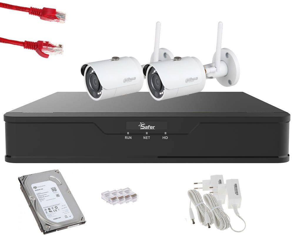Kit complet supraveghere 2 camere exterior wireless, 2 MP Full HD, IR 30M, accesorii incluse