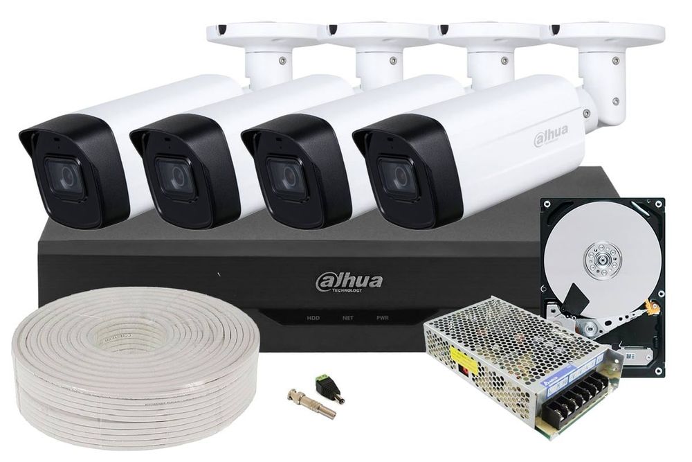 Kit complet supraveghere video, 4 camere 2 MP FULL HD, IR 80 m, HDD, DVR 4 canale, KIT-DAH-1080-80-I3-COMPLET