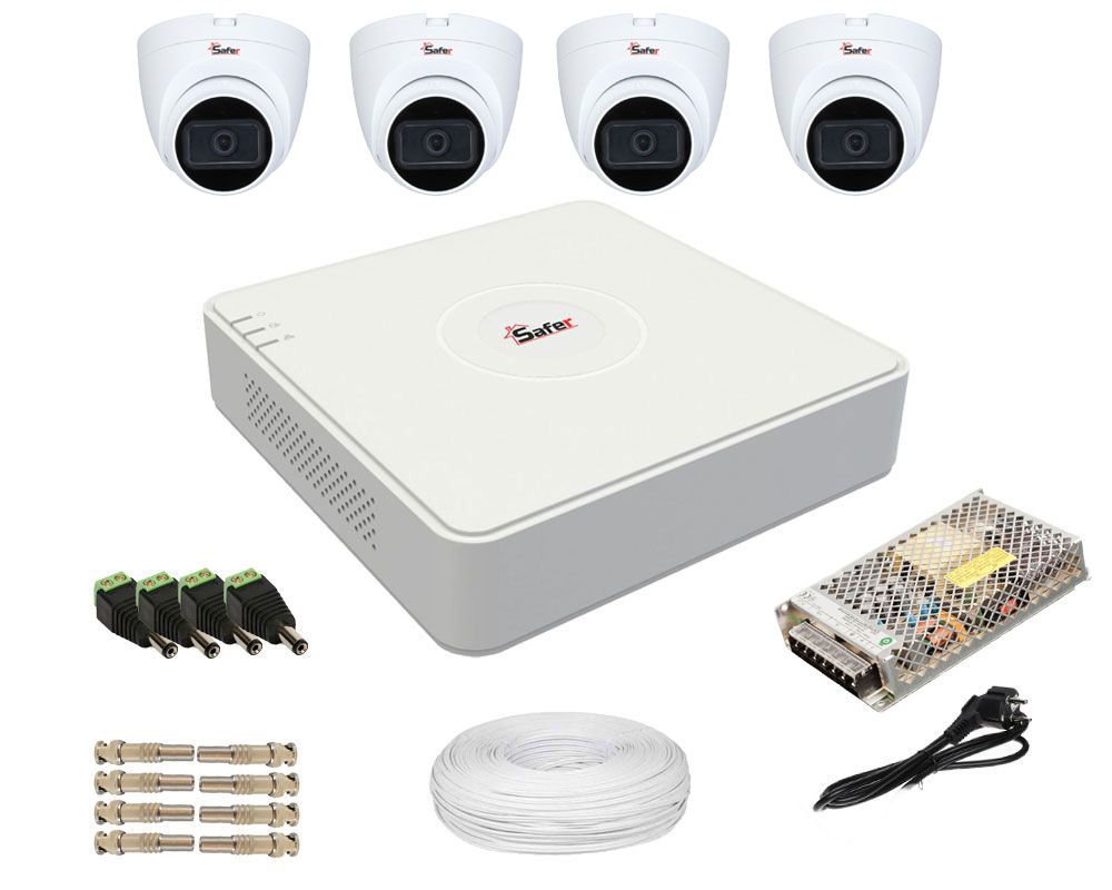 Kit de supraveghere cu 4 camere de interior Safer, Full HD, microfon, IR25m accesorii incluse, SAF-4XFHDINT20ACC