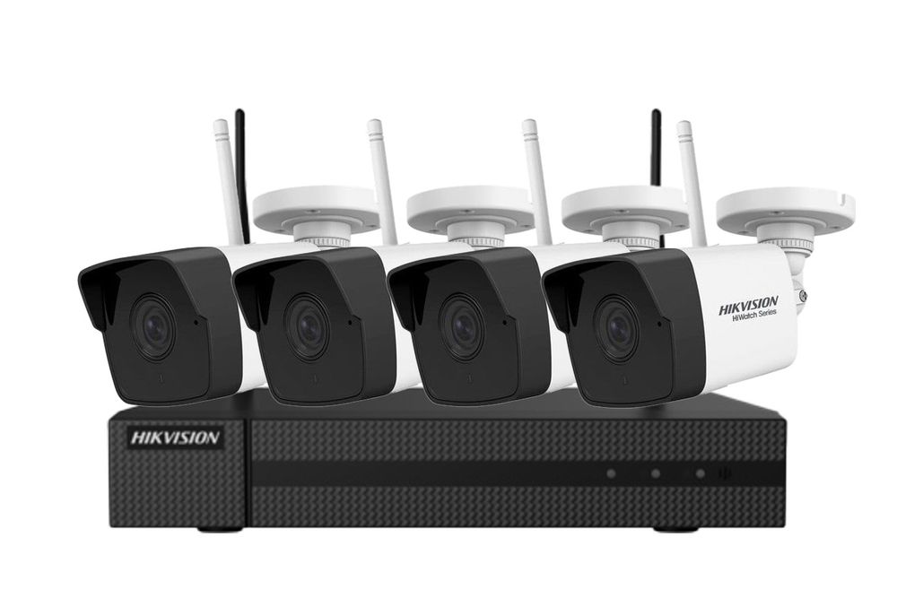 Kit de supraveghere IP Wireless, 4 camere exterior 2MP, 2.8mm, IR 30 metri, Microfon si NVR 4 canale, Hikvision KITFULLHDWIFIHIK