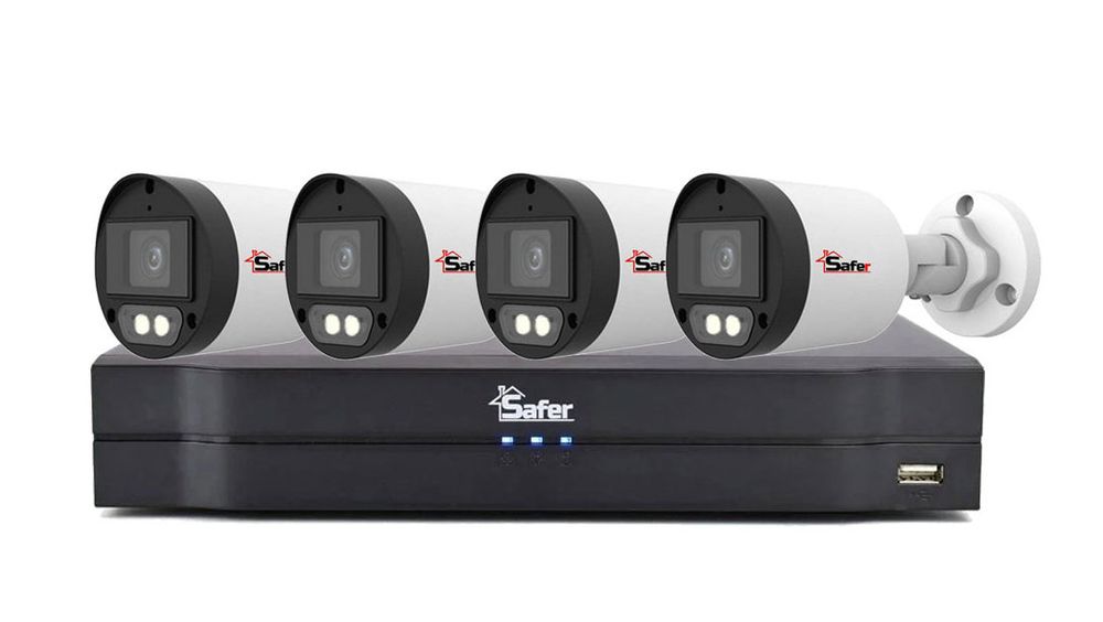 Kit de supraveghere pentru exterior, 4 camere bullet, 5MP, LED lumina alba 40m, Audio, DVR 4 canale, Functii AI, KITSAF4X-2MP2028U
