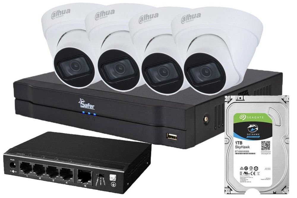 Kit de supraveghere pentru interior, 4 camere IP, 2K, IR 30m, PoE, Dahua