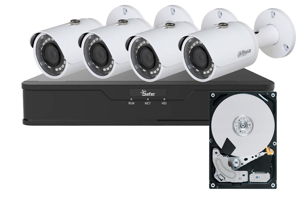 Kit de supraveghere video IP de exterior, 4 camere 2 MP, IR 30 m, NVR 8 canale, PoE, HDD (hard disk inclus), Safer, KITIP-4X-4MP420HDDPOE
