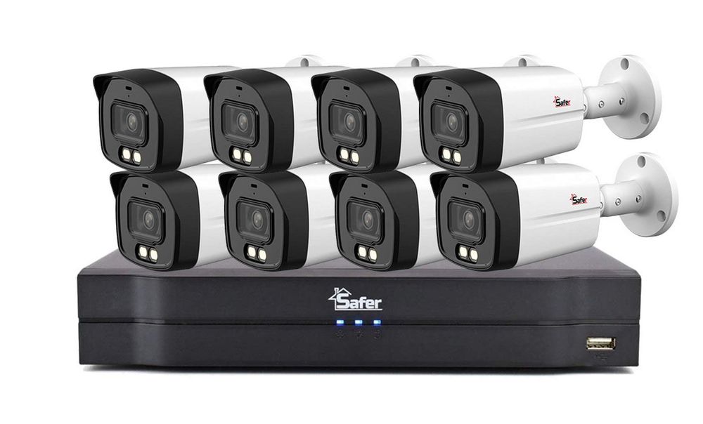 Kit de supraveghere exterior, DVR 16 canale, Audio prin HDCVI, 8x camera bullet 5MP, IR si LED 40m, Safer KIT-DVR16+8BP