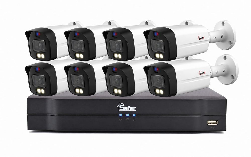 Kit de supraveghere exterior, DVR 16 canale, Audio prin HDCVI, 8x camera bullet 5MP, IR si LED 40m, Safer KIT-DVR16+8BP
