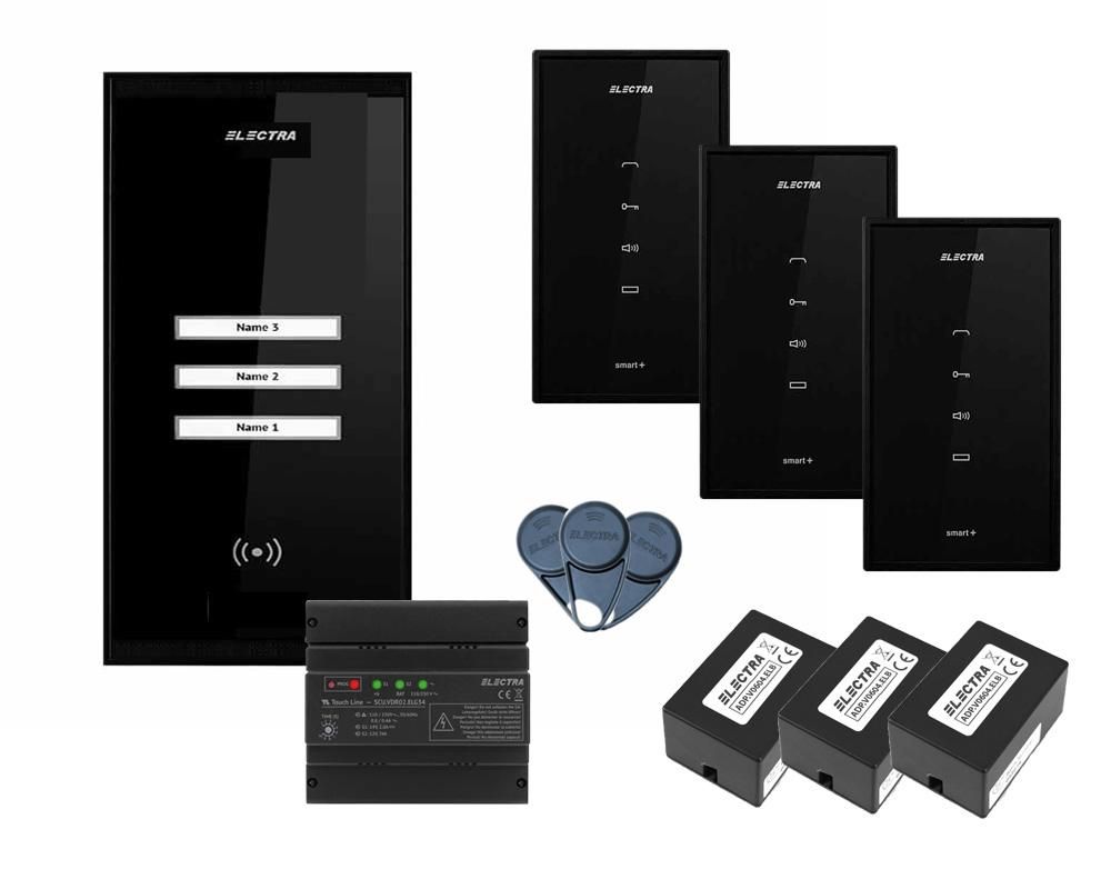 Kit interfon audio 3 familii cu post interior, aparent, Electra