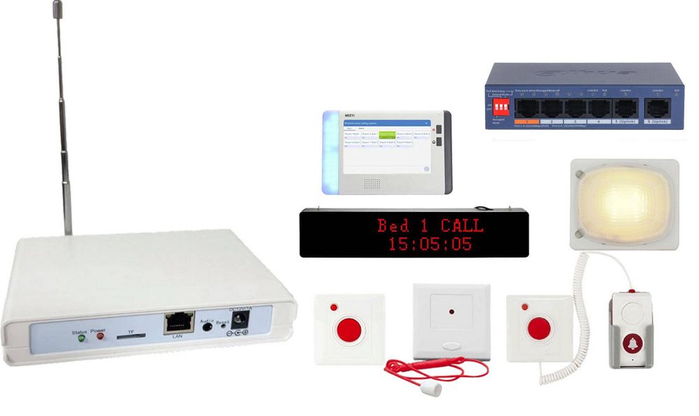 Kit apelare medicala cu gateway 433.92MHz, display cu touchscreen, receptor, lampa, buton de apel, statie de apel, switch, KIT-MED2+ACC