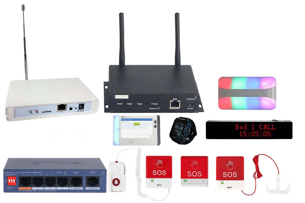 Kit apelare medicala 2x gateway 868.5MHz, receptor, display, pager, 3x buton de panica, indicator luminos, switch, KIT-MED3+ACC