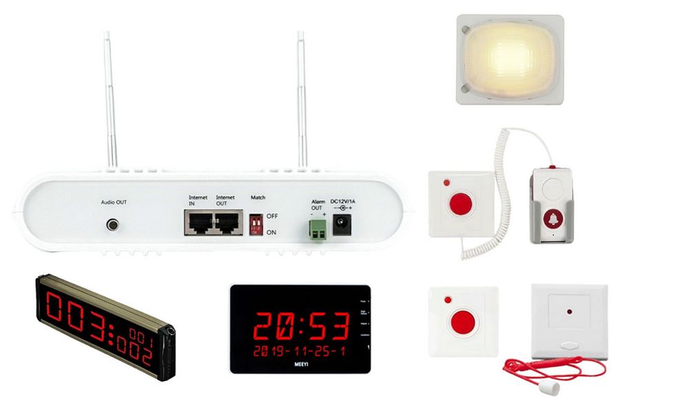 Kit apelare medicala cu repetor semnal, receptor fix, afisaj digital, lampa, buton de apel, statie de apelare, KIT-MED+ACC
