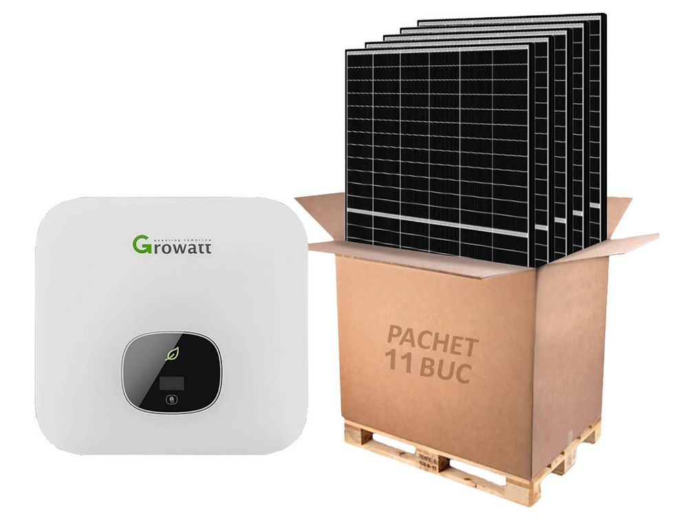 Kit invertor On-Grid monofazat 5kW si 11 panouri fotovoltaice, Growatt KIT-MIN-5000TL-XE(AFCI)-panou