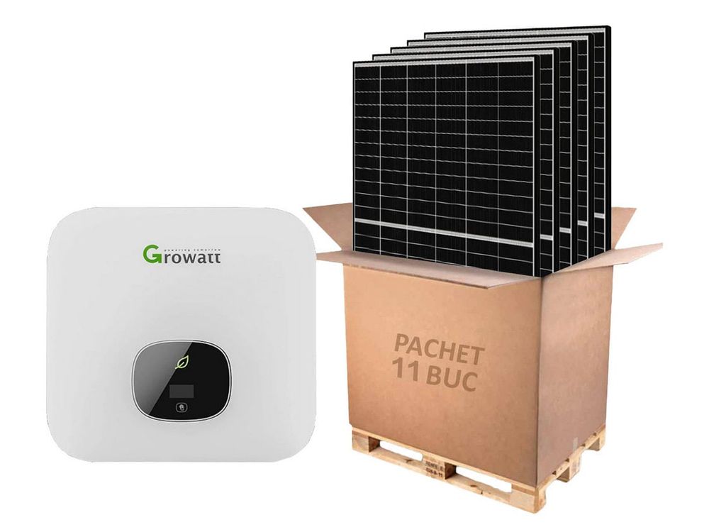 Kit invertor hibrid trifazat 5kW si 11 panouri fotovoltaice, Growatt KIT-MOD5000TL3-XH-panou