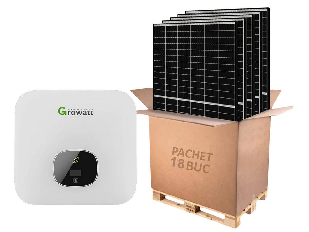 Kit invertor hibrid trifazat 8kW si 18 panouri fotovoltaice, Growatt KIT-MODd8000TL3-XH-panou