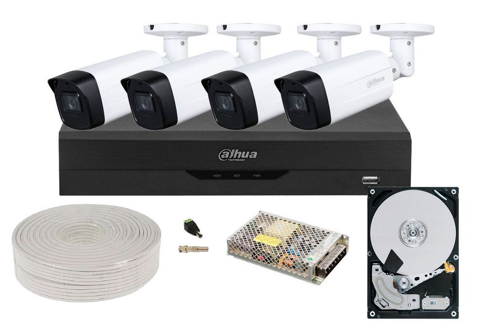 Kit supraveghere complet, 4 camere Full HD, Audio, Stocare 1 TB, AI, GATA DE INSTALARE, KITSAF2MPEXT-P-TW