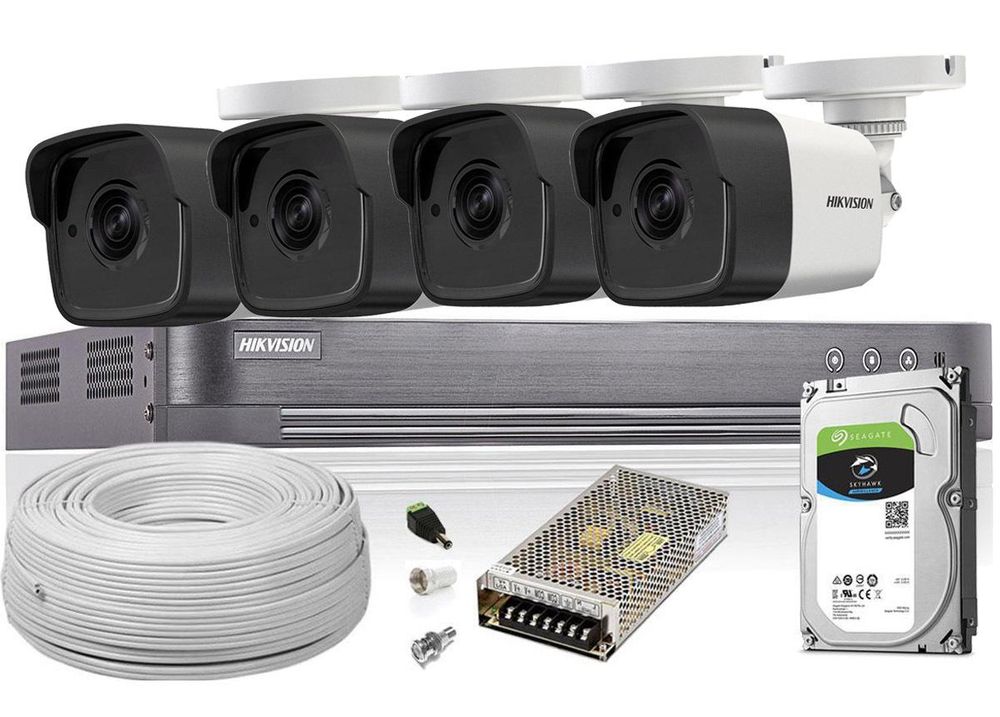 Kit supraveghere FULL HD, 4 camere cu microfon, lentila 2.8mm, IR 30 M, Hikvision