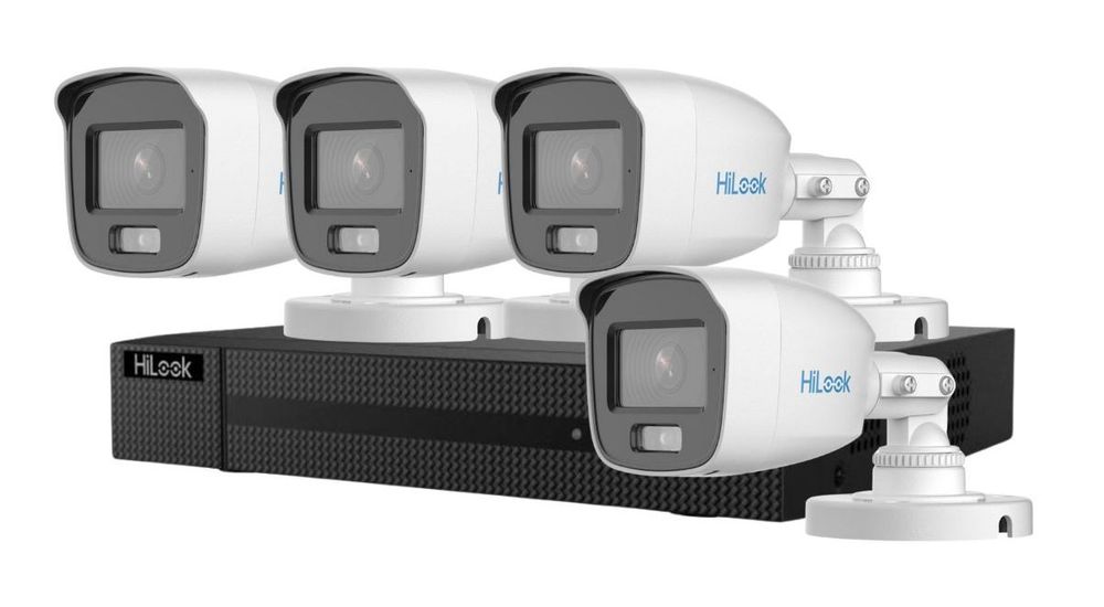 Kit supraveghere Hikvision HiLook, 4 camere 5MP 3K ColorVu, DVR 4 canale, detectie persoane/vehicule, KIT204UM1+4xB159-MS