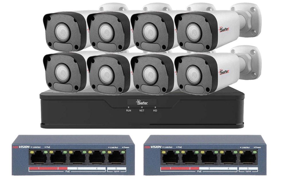 Kit supraveghere IP Safer 8 camere exterior 5MP, Iluminare IR 30m, SAF-KITIPC8EXTP-POE