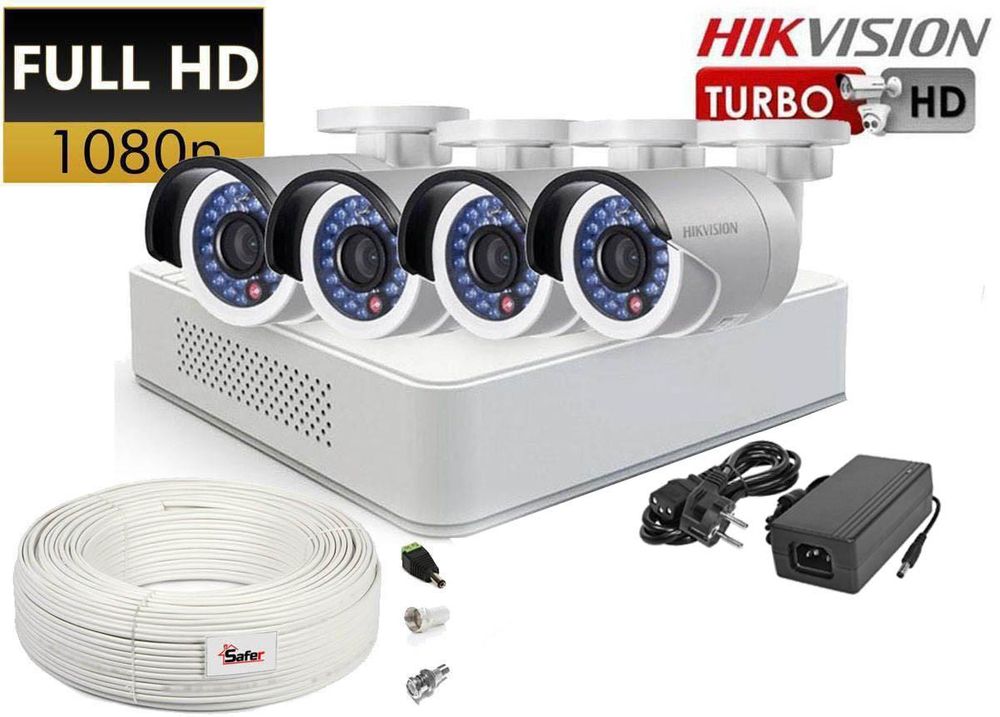 Kit supraveghere video, 4 camere de exterior, lentila 2.8mm, IR 20 Metri, Hikvision