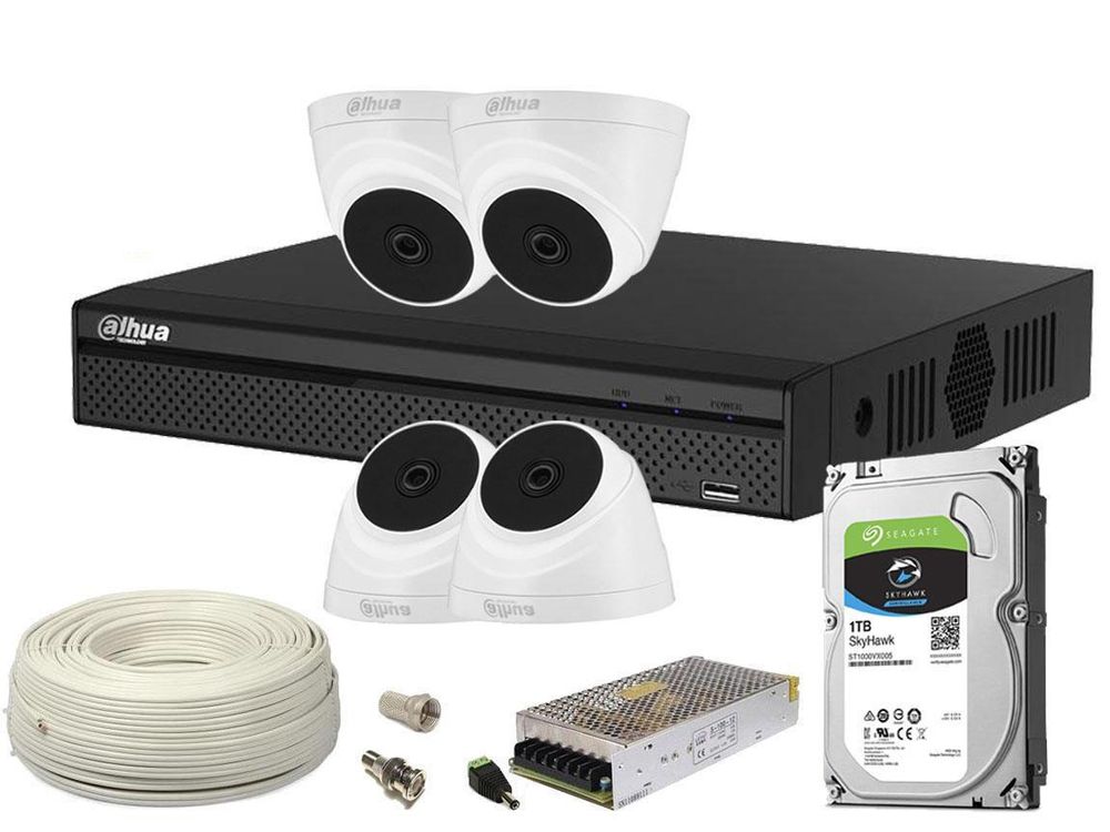 Kit supraveghere video complet, FULL HD, IR 20 metri, lentila 2.8mm, DAHUA