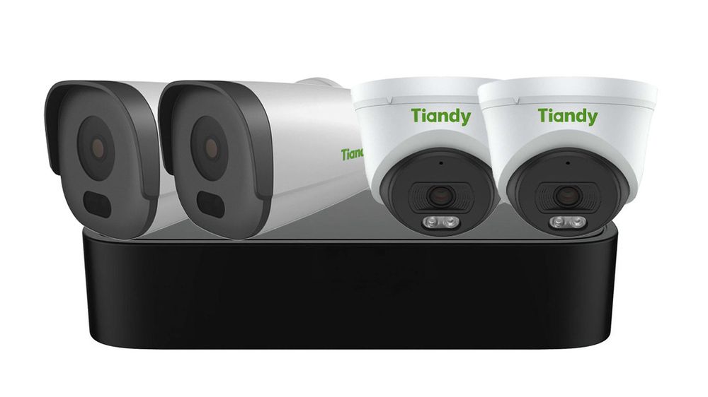 Kit sistem de supraveghere IP Tiandy PoE, 4 camere 2MP, 2.8mm, IR 50m, Microfon, NVR 4 canale, KIT-TN-2MPMIX-PoE