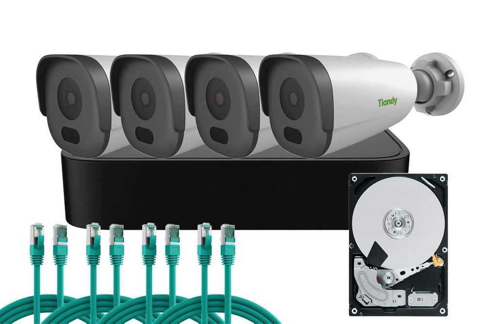 Sistem IP complet de supraveghere pentru exterior, 2MP Full HD, IR 50, POE, Tiandy KIT-TN2MpExPoEFull