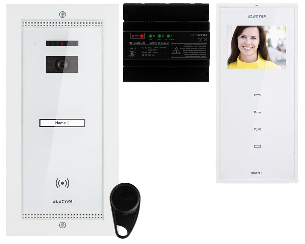 Kit videointerfon 3,5" alb ingropat 1 familie Electra SMART VKM.P1FR.T3S4.ELW04