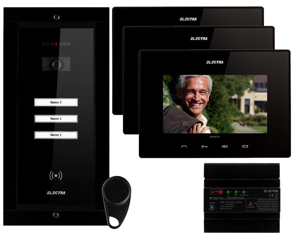 Kit videointerfon 3 familii cu monitor 7 inch, aparent Electra VKM.P3SR.T7S4.ELB04