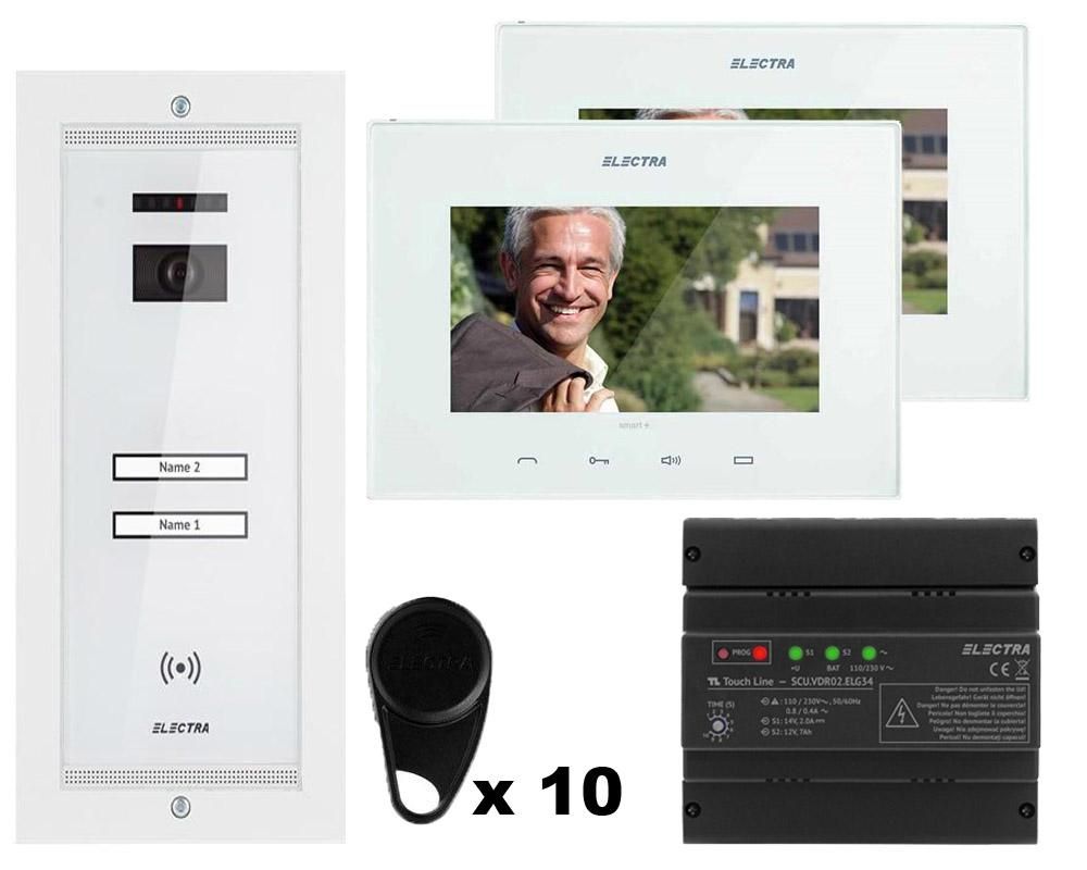 Kit videointerfon Electra, 2 familii, monitor 7 inch, montaj ingropat, 10 x taguri, alb