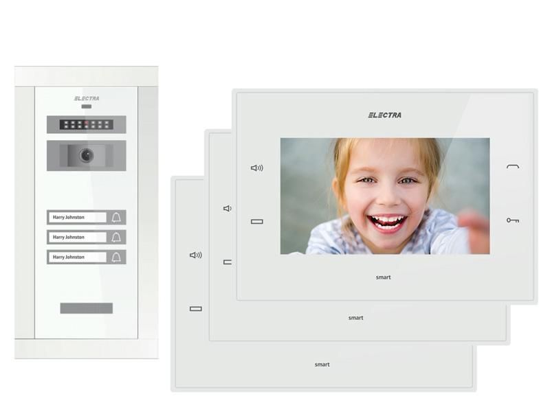 Kit videointerfon Electra alb, 3 familii SMART VKM.P3FR.T7S4.ELW