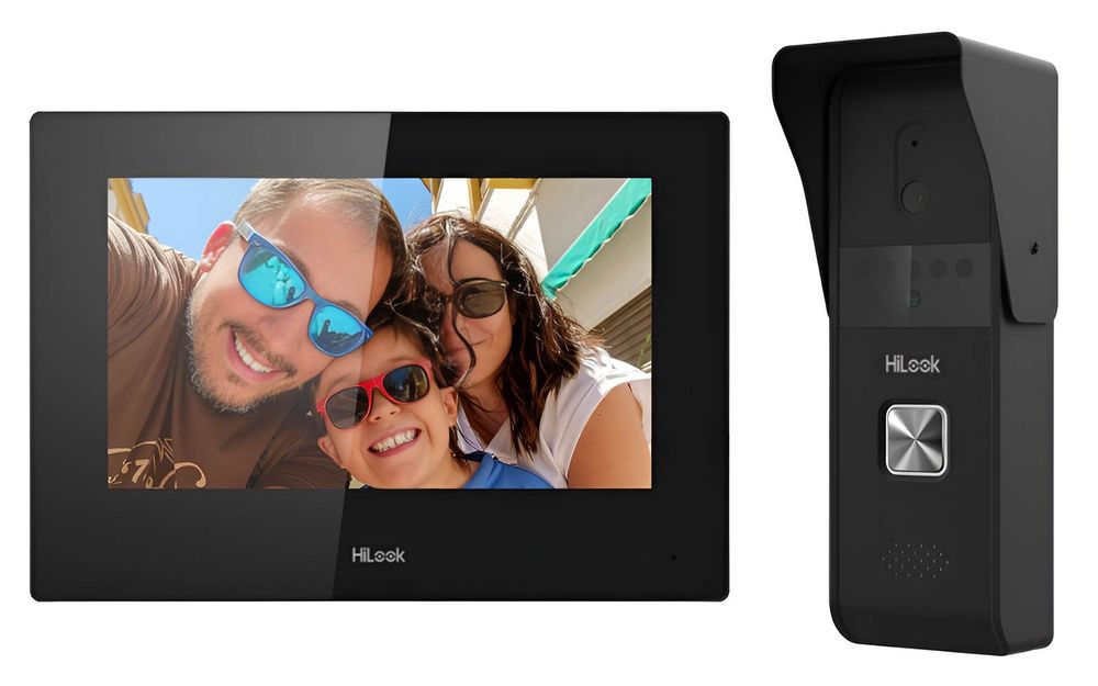 Kit videointerfon hibrid Hikvision HiLook VI-K23P, 1 familie, IP, WiFi, 2MP, PoE, touchscreen, aparent, ecran 7"