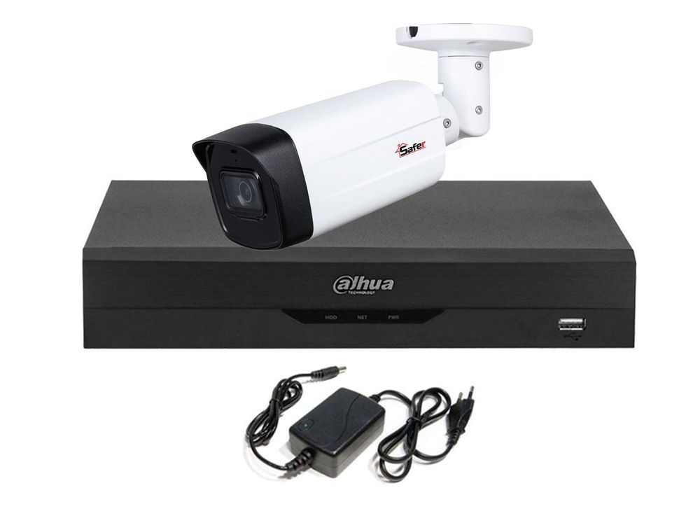 Sistem supraveghere 1 camera exterior 2 MP, IR 80m, DVR 4 canale, Audio, Dahua, KIT1EXTFHD20