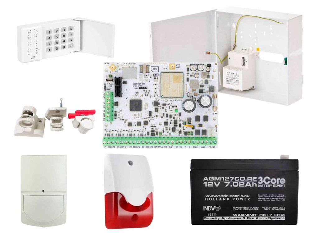 Kit alarma hibrida wireless/cablata GSM/GPRS Eldes cu detector de miscare, tastatura, acumulator si sirena, KIT38EKB3INT