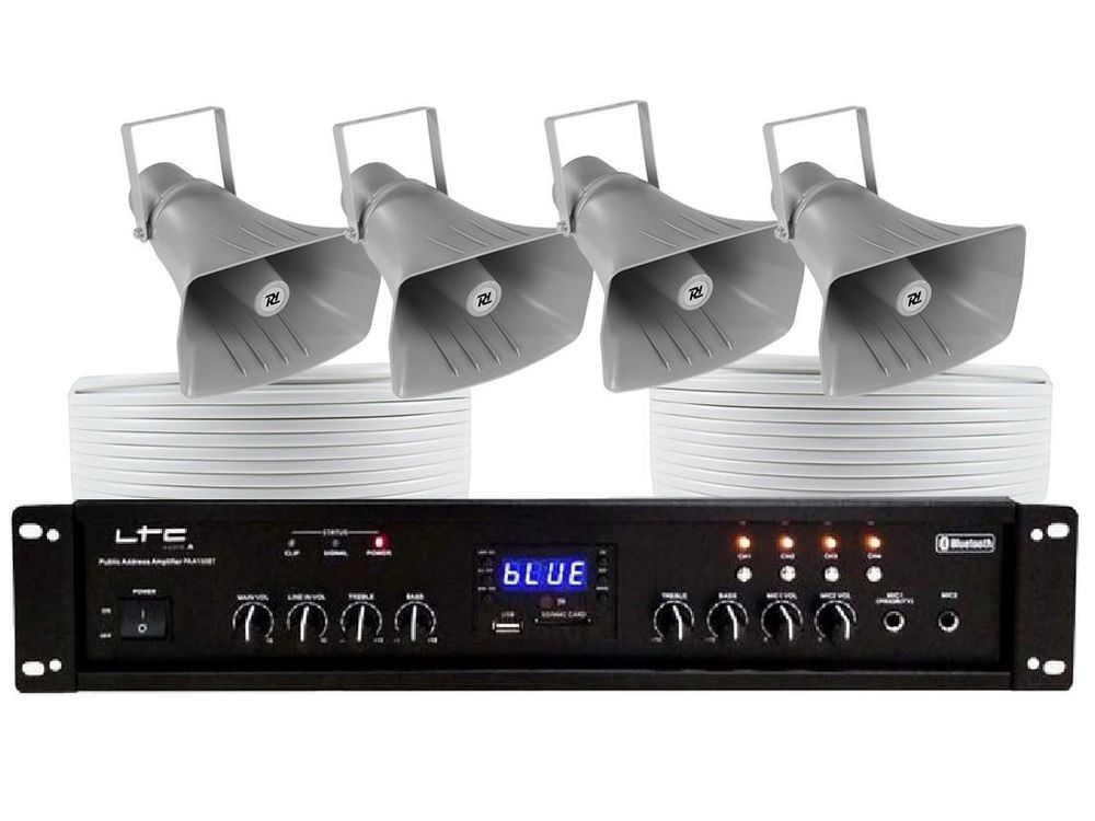 Kit sistem de sonorizare exterior cu 4 proiectoare 40W + mixer amplificator 150W, KIT4BOX30W
