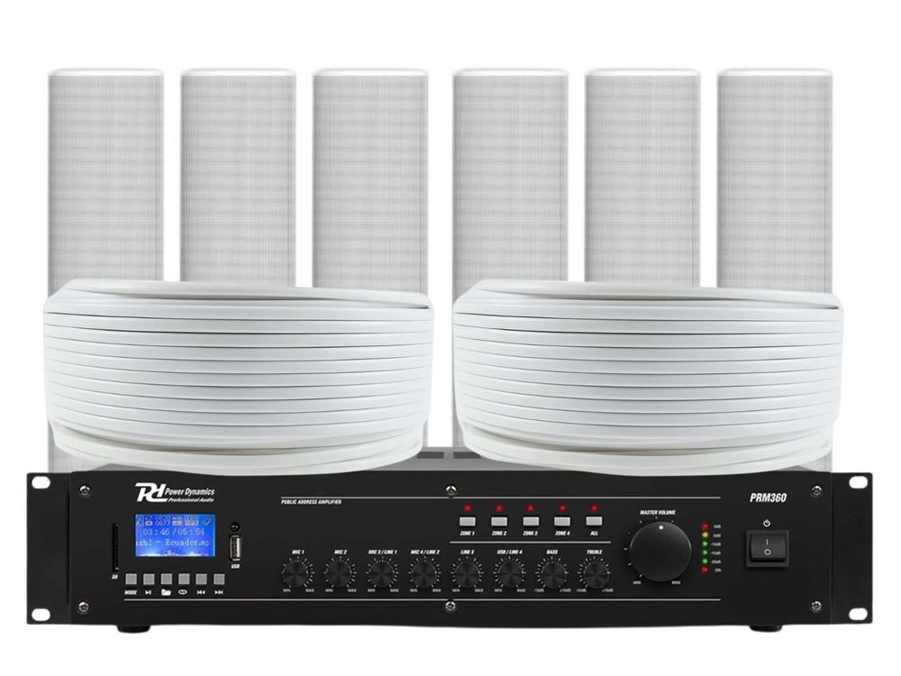 Kit sistem de sonorizare exterior cu 6 coloane 30W + amplificator360W, KIT4BOX60W