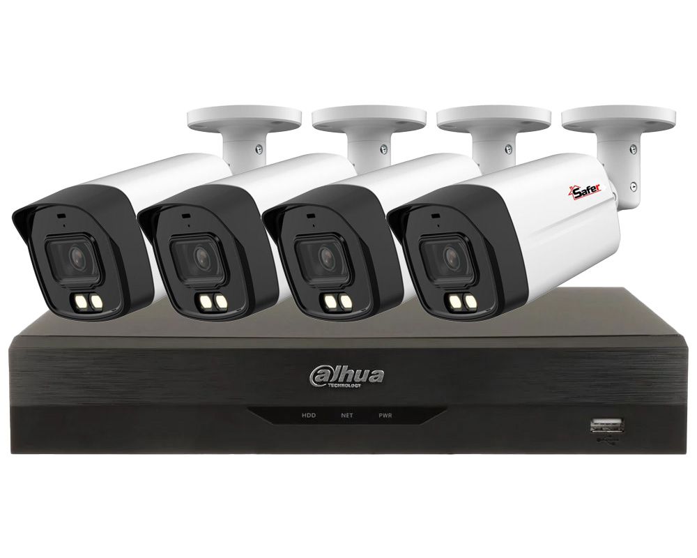 Sistem supraveghere 4 camere exterior 5MP Iluminare duala LED si IR 40m, Audio, DVR cu functii AI, Dahua KIT4CAM2KDH