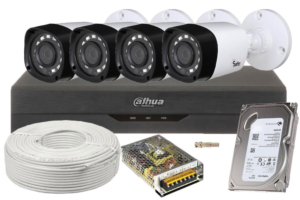 Kit supraveghere complet 4 camere de exterior Full HD si DVR Dahua 4 canale
