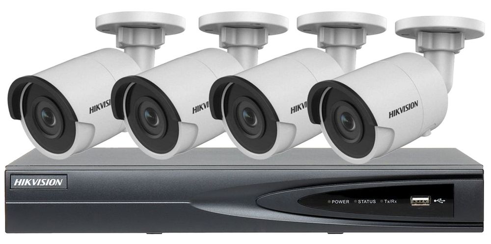 Kit supraveghere video, IP, NVR cu 4 camere tip bullet, smart IR 40m, Hikvision KIT4EXT40IRHIK
